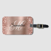 Glittery Shiny Roos Gold Faux Folie Bagagelabel (Voorkant (horizontaal))