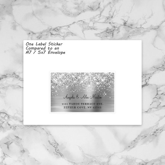 Glittery Silver 15 Adresetiketten voor gastweddens Sticker