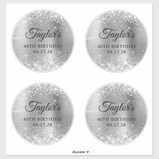 Glittery Silver 6" Cirkels 40e verjaardag Sticker (Vel)