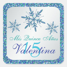Glittery Silver Aqua Blue Green Sneeuwvlokken Stic Vierkante Sticker