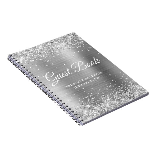 Glittery Silver Baby shower Guestbook Notitieboek (Rechterzijde)