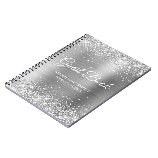 Glittery Silver Baby shower Guestbook Notitieboek (Linkerzijde)