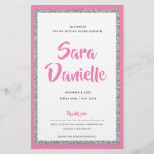 Glittery Silver Bat Mitswa Pink Paper-programma Flyer (Voorkant)