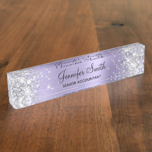 Glittery Silver Bleek Lavender Folie Naambordje