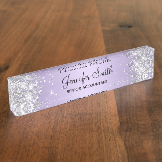 Glittery Silver Bleek Lavender Gradiënt Naambordje (Zijkant)