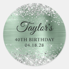 Glittery Silver Bleek Mint Folie 40th Birthday Ronde Sticker
