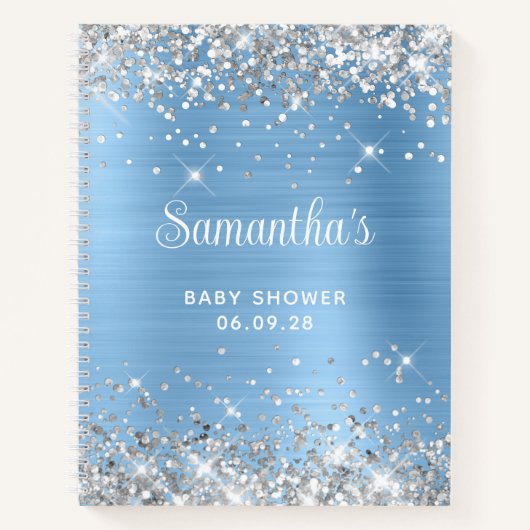 Glittery Silver Blue Folie Baby shower Gast Notitieboek (Voorkant)