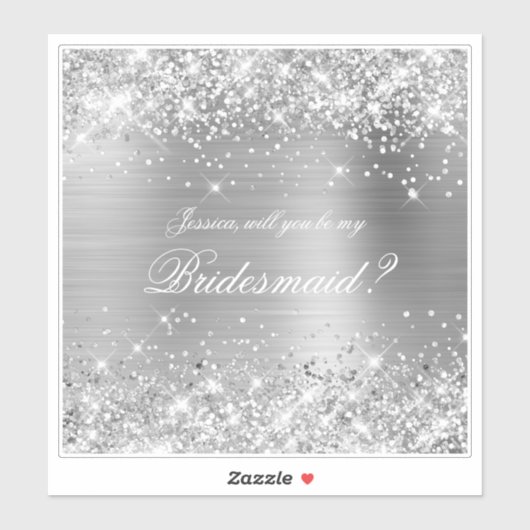 Glittery Silver Bridesmaid-voorstel - Cadebox Sticker (Vel)
