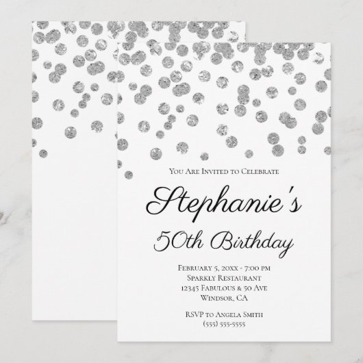 Glittery Silver Confetti Elegant 50th Birthday Kaart (Voorkant / Achterkant)
