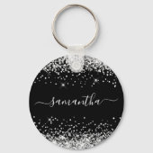 Glittery Silver en Black Girly Naam Sleutelhanger (Voorkant)