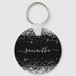 Glittery Silver en Black Girly Naam Sleutelhanger