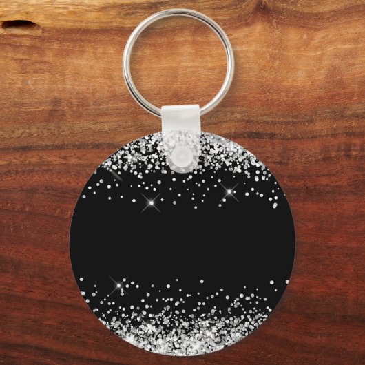 Glittery Silver en Black Girly Naam Sleutelhanger (Achterkant)