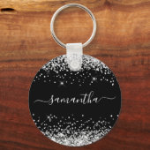Glittery Silver en Black Girly Naam Sleutelhanger (Voorkant)