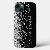 Glittery Silver en Black Girly Signature Case-Mate iPhone Case (Achterkant)