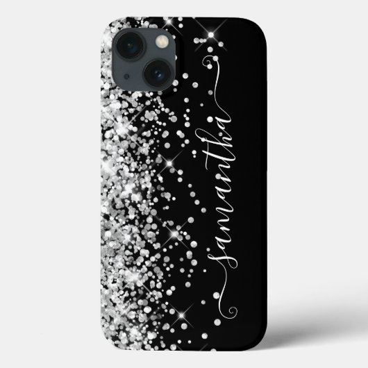 Glittery Silver en Black Girly Signature Case-Mate iPhone Case (Achterkant)