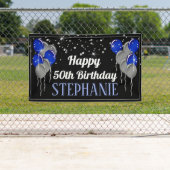 Glittery Silver en Blue Happy Birthday Banner (Insitu)