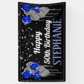 Glittery Silver en Blue Happy Birthday Banner (Verticaal)