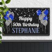 Glittery Silver en Blue Happy Birthday Banner