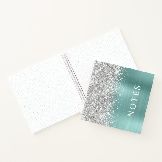 Glittery Silver en Bord Turquoise Glam Blank Notitieboek (Binnen)