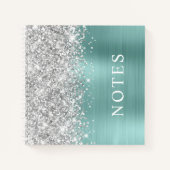 Glittery Silver en Bord Turquoise Glam Blank Notitieboek (Voorkant)