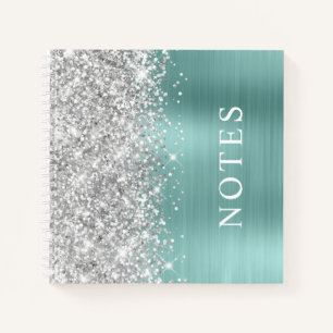 Glittery Silver en Bord Turquoise Glam Blank Notitieboek