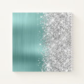 Glittery Silver en Bord Turquoise Glam Blank Notitieboek (Achterkant)