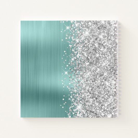 Glittery Silver en Bord Turquoise Glam Blank Notitieboek (Achterkant)