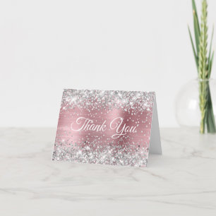 Glittery Silver en Light Pink Folie 40th Birthday Bedankkaart