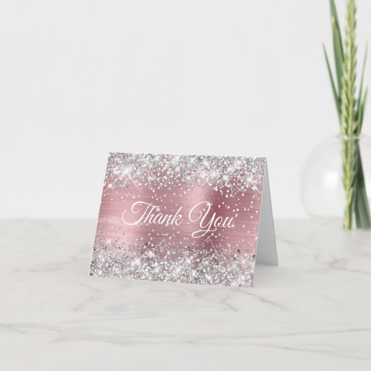 Glittery Silver en Light Pink Folie 40th Birthday Bedankkaart (Voorkant)