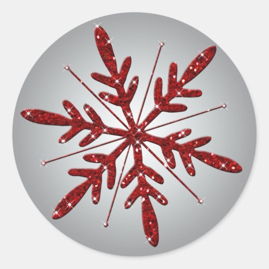 Glittery Silver en Red Snowflake Sticker (Voorkant)
