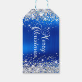 Glittery Silver en Royal Blue Merry-kerst Cadeaulabel (Voorkant)
