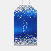 Glittery Silver en Royal Blue Merry-kerst Cadeaulabel (Achterkant)