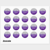 Glittery Silver en Royal Paarse Ombre Dank u Ronde Sticker (Vel)