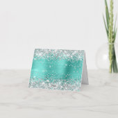 Glittery Silver en Turquoise Folie 40e verjaardag Bedankkaart (Achterkant)