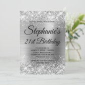 Glittery Silver Fancy Monogram 21st verjaardag Kaart (Staand voorkant)