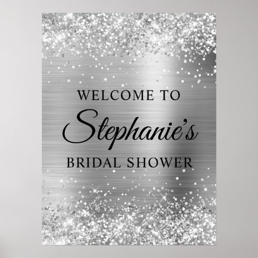 Glittery Silver Faux Foil Bridal Shower Welcome Poster (Voorkant)