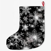 Glittery Silver Festive sneeuwvlokken patroon Grote Kerstsok (Achterkant)