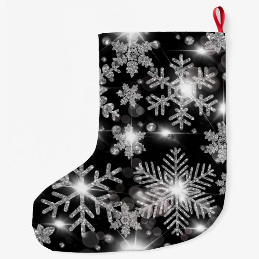 Glittery Silver Festive sneeuwvlokken patroon Grote Kerstsok (Achterkant)