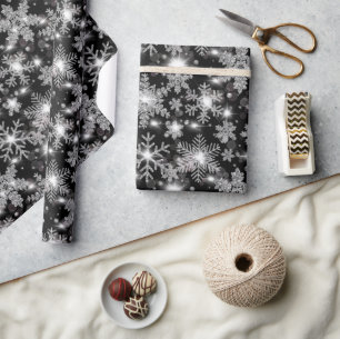 Glittery Silver Festive sneeuwvlokpatroon Cadeaupapier