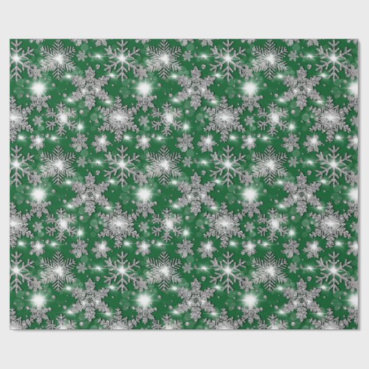 Glittery Silver Festive sneeuwvlokpatroon Cadeaupapier (Vlak)