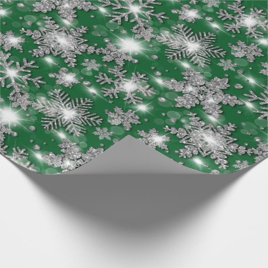 Glittery Silver Festive sneeuwvlokpatroon Cadeaupapier (Hoek)