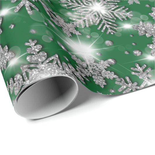 Glittery Silver Festive sneeuwvlokpatroon Cadeaupapier (Rol Hoek)