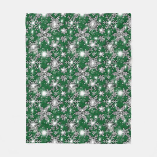 Glittery Silver Festive sneeuwvlokpatroon Fleece Deken (Voorkant)