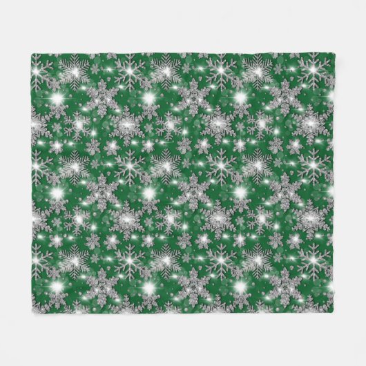 Glittery Silver Festive sneeuwvlokpatroon Fleece Deken (Voorkant (Horizontaal))