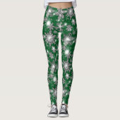 Glittery Silver Festive sneeuwvlokpatroon Leggings (Voorkant)