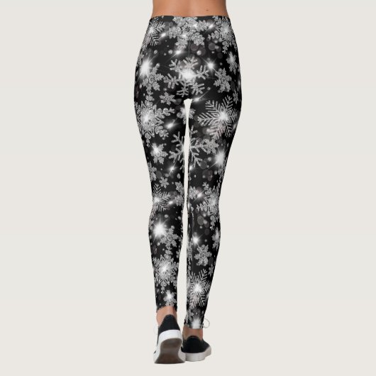 Glittery Silver Festive sneeuwvlokpatroon Leggings (Achterkant)