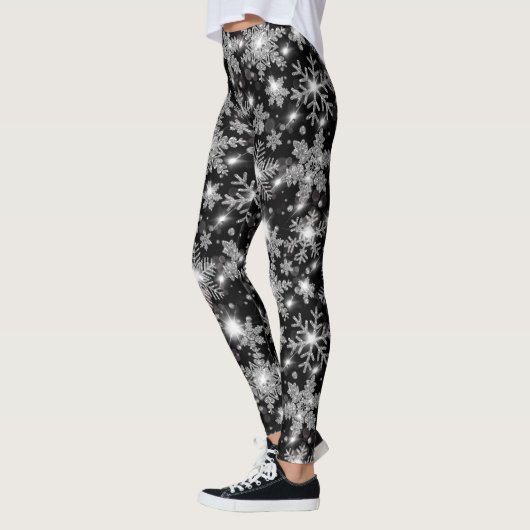 Glittery Silver Festive sneeuwvlokpatroon Leggings (Links)
