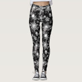 Glittery Silver Festive sneeuwvlokpatroon Leggings (Voorkant)