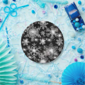 Glittery Silver Festive sneeuwvlokpatroon Papieren Bordje (Feest)