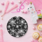 Glittery Silver Festive sneeuwvlokpatroon Papieren Bordje (Feest)
